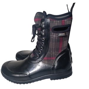 Bogs Sidney plaid lace up rain boots size 9